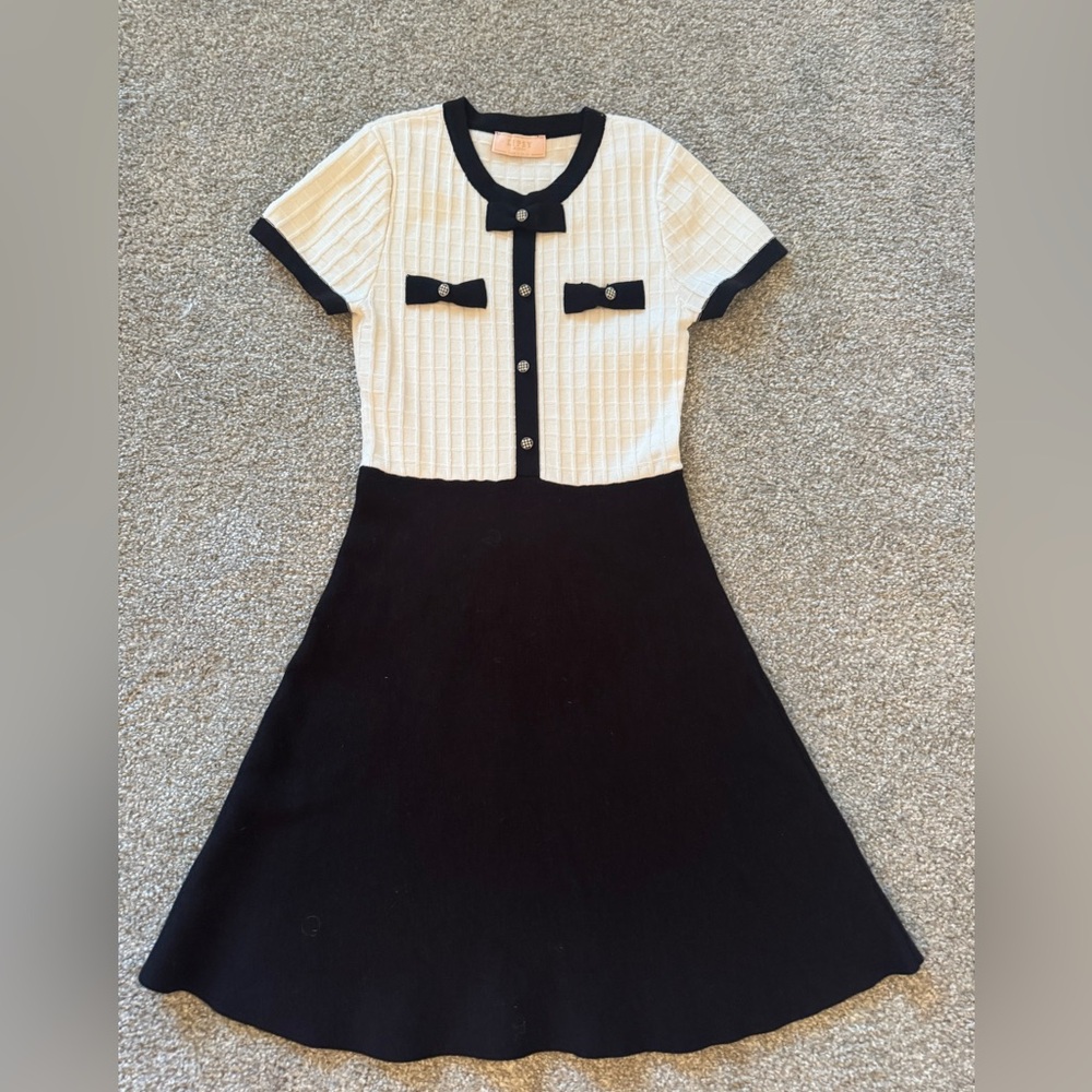 Lipsy Black and Cream Knit Dress Age 12